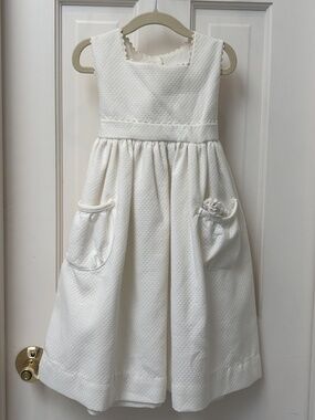 NWT SIMI Vive Le Fete Girls Size 4 Ivory Pique Sleeveless Dress Pockets Fl